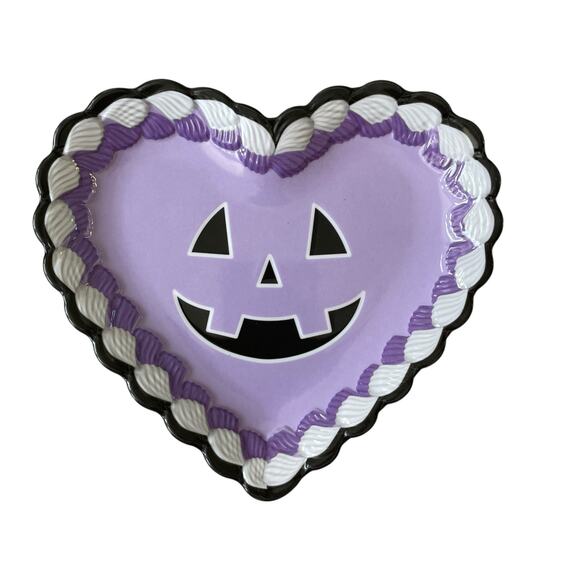 Halloween Heart Shaped Pumpkin Melamine Appetizer Plates 7x6 Set of 4 BOO New - Picture 6 of 11